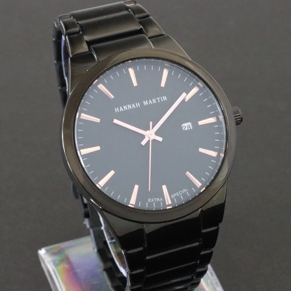 Men's Sports Watch Raised Indices Integrated Bracelet Black Quartz 40mm